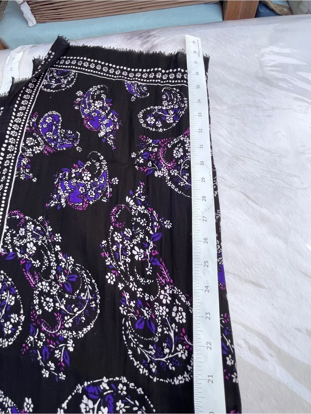 LOFT Black Scarf with Purple Paisley Print
